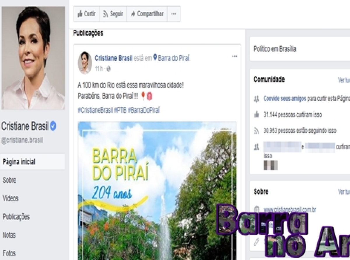 Ao parabenizar Barra do Piraí por seu aniversário, Cristiane Brasil comete gafe